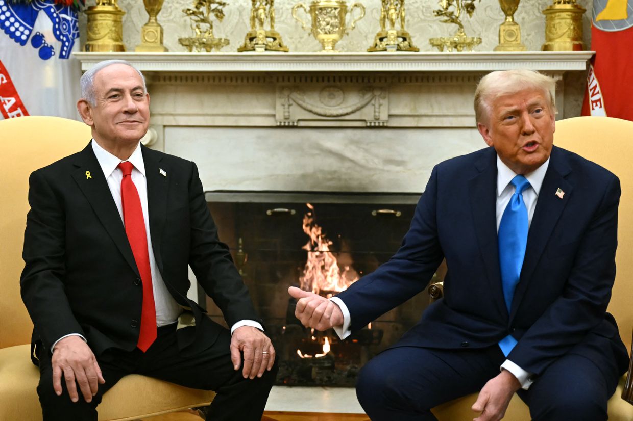 US President Donald Trump meets with Israeli Prime Minister Benjamin Netanyahu in the Oval Office of the White House in Washington, DC, on Feb. 4, 2025. 