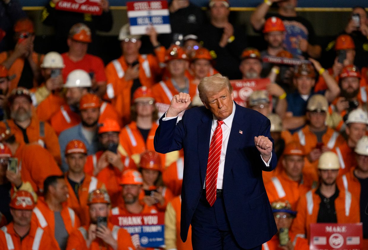 U.S. President Donald Trump speaks during a rally at the U.S. Steel-Irvin Works in West Mifflin, Pennsylvania, U.S. on May 30, 2025,