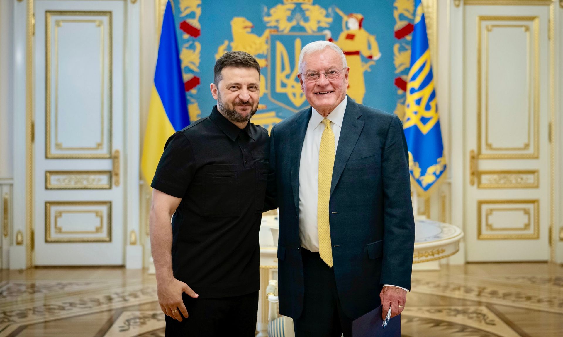 President Volodymyr Zelensky (L) meets U.S. Special Envoy for Ukraine Keith Kellogg (R) in Kyiv, Ukraine on July 14, 2025.