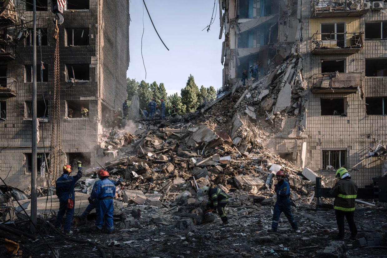 Wreckage after Russian air strike on a residential building in Kyiv, Ukraine, on June 17, 2025. 