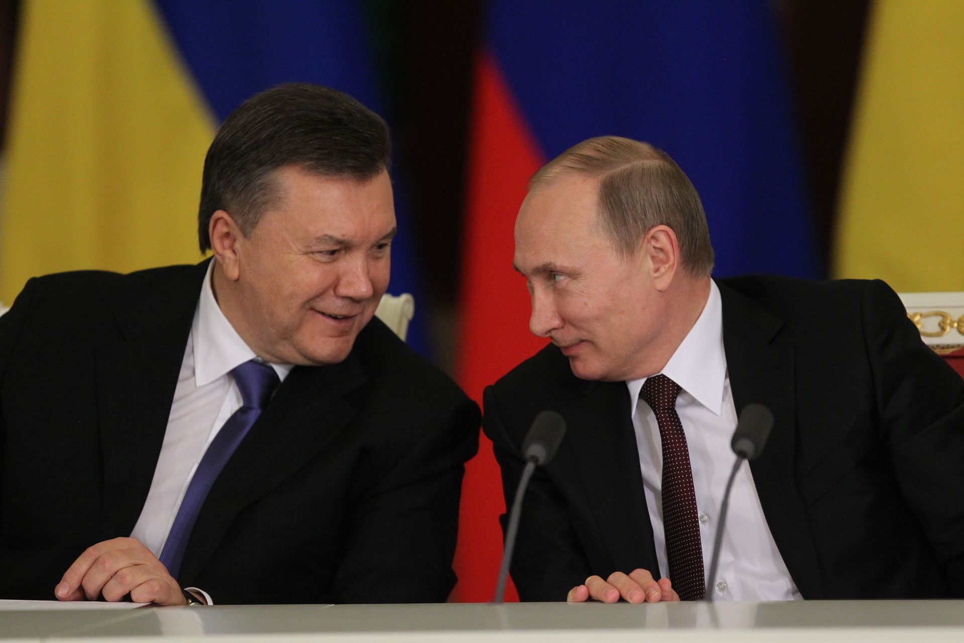 President Vladimir Putin of Russia and then-President Viktor Yanukovych attend a Russian-Ukrainian summit in Moscow, Russia, on Dec. 17, 2013. 