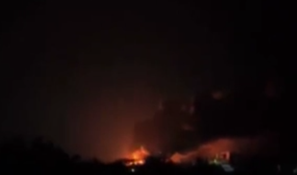A Russian logistics hub allegedly burning in Luhansk Oblast overnight on July 1, 2025.