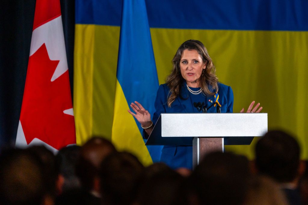Then-Canadian Deputy Prime Minister Chrystia Freeland speaks in Toronto, Canada, on Sept. 22, 2023.