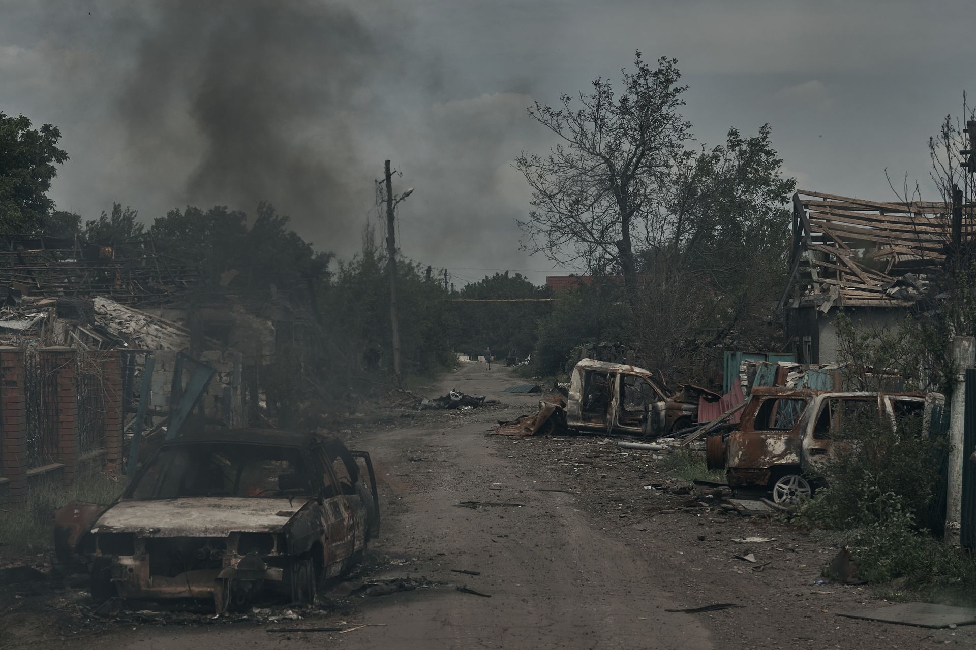 Burnt cars on the side of the streets in Pokrovsk, Donetsk Oblast, Ukraine, on June 19, 2025. 