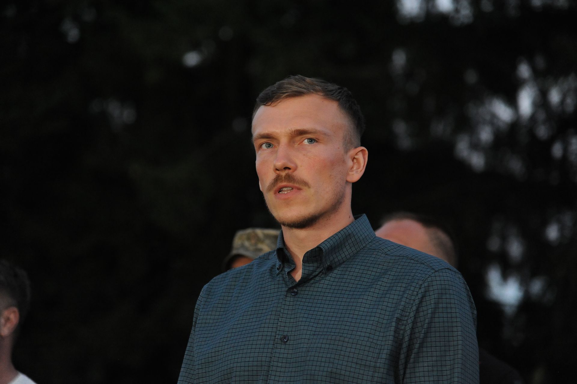 Azov commander Denys Prokopenko speaks during a press briefing in Lviv, Ukraine, on July 8, 2023.