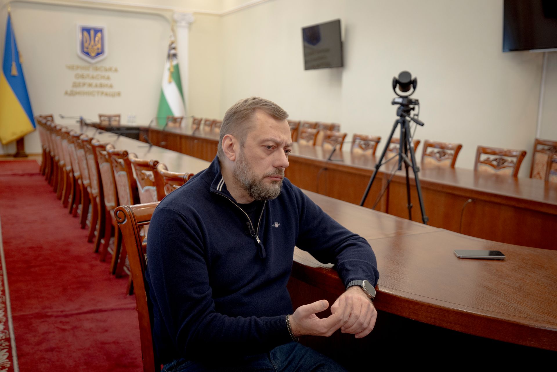 Viacheslav Chaus, Governor of Chernihiv Oblast, during an interview at the administration building in Chernihiv, Ukraine, on Nov. 6, 2025.