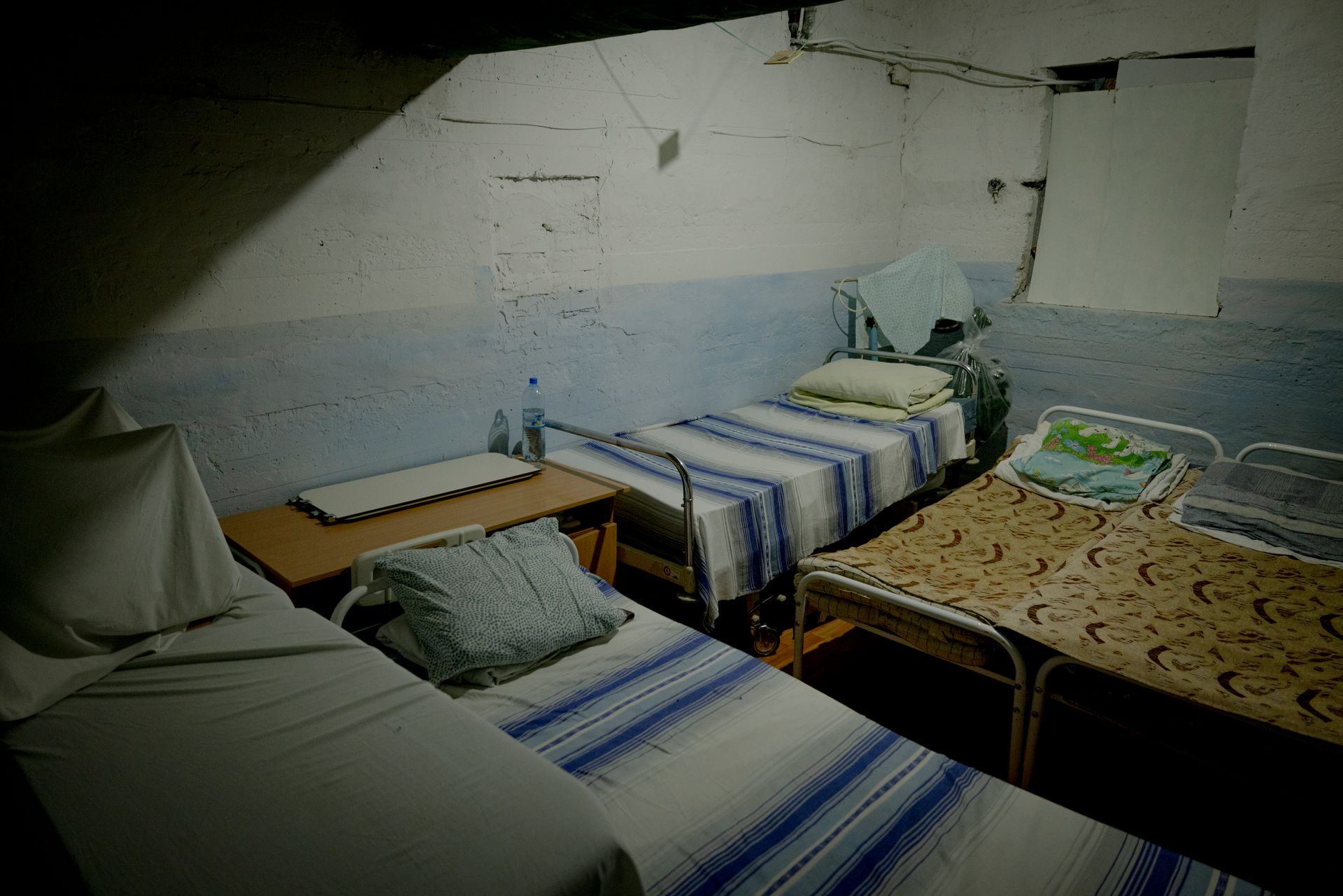 The basement of the Chernihiv Regional Hospital, converted into a shelter, in Chernihiv, Ukraine, on Nov. 6, 2025.