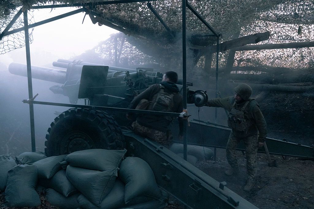 Ukrainian artillerymen of the 152nd Separate Grenadier Brigade operate near Pokrovsk, Donetsk Oblast, Ukraine on Oct. 16, 2025.