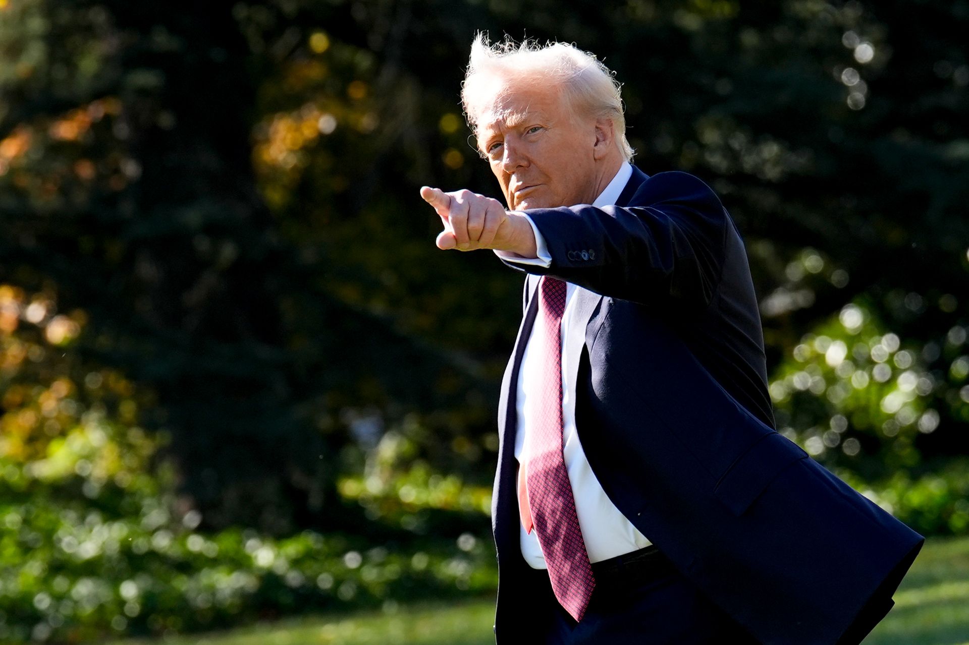 U.S. President Donald Trump walks on the South Lawn of the White House before boarding Marine One in Washington, D.C., U.S. on Nov. 5, 2025.
