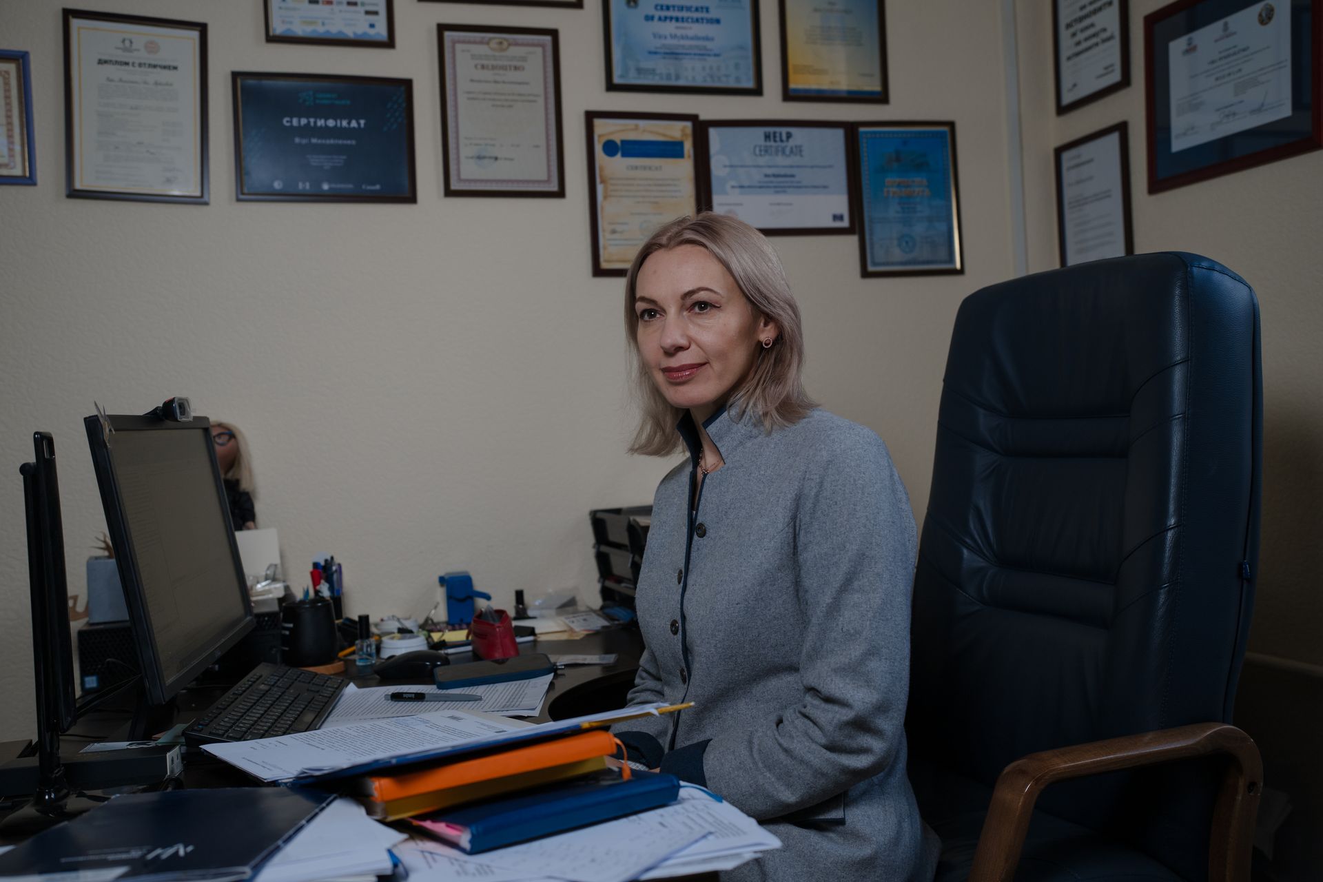 Vira Mykhailenko, head of Ukraine’s Supreme Anti-Corruption Court, poses for a portrait in her office in Kyiv, Ukraine, on Oct. 31, 2025.
