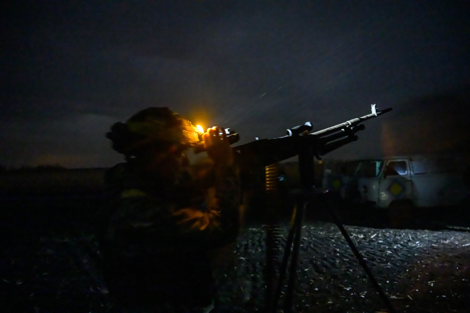 Ukrainian soldiers from a mobile air defense unit of the 116th Mechanized Brigade monitor for incoming Russian drones at an undisclosed location near the front line in eastern Ukraine.