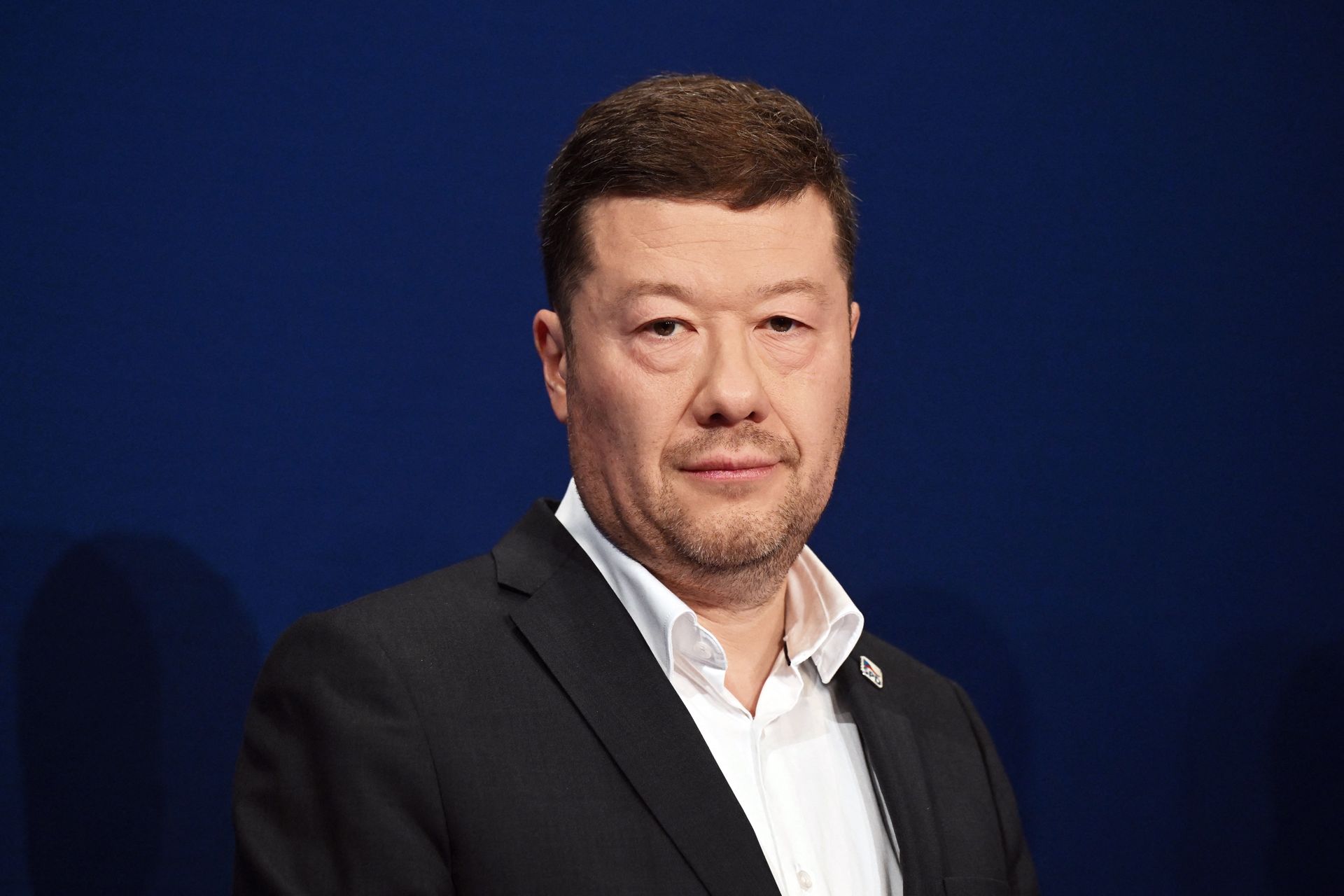 Tomio Okamura, leader of the Freedom and Direct Democracy party, poses as he attends a final debate at public radio ahead of the parliamentary election in Prague, Czech Republic, on Oct. 3, 2025.