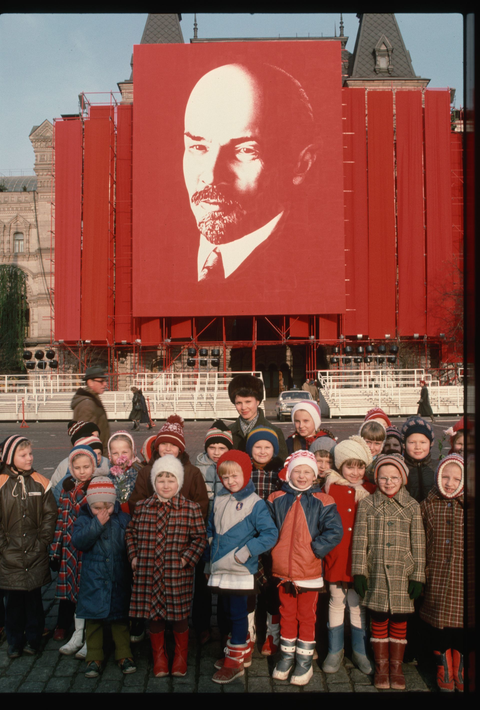 Schoolchildren gather in Red Square in Moscow, Russia, on Jan. 1, 1987.