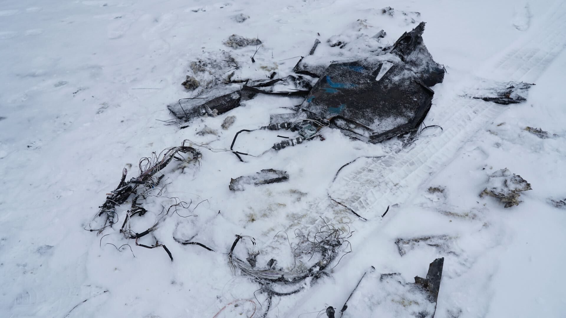 Alleged Shahed parts near the damaged residential building following a Russian attack in Kyiv, Ukraine, on Jan. 9, 2026. 