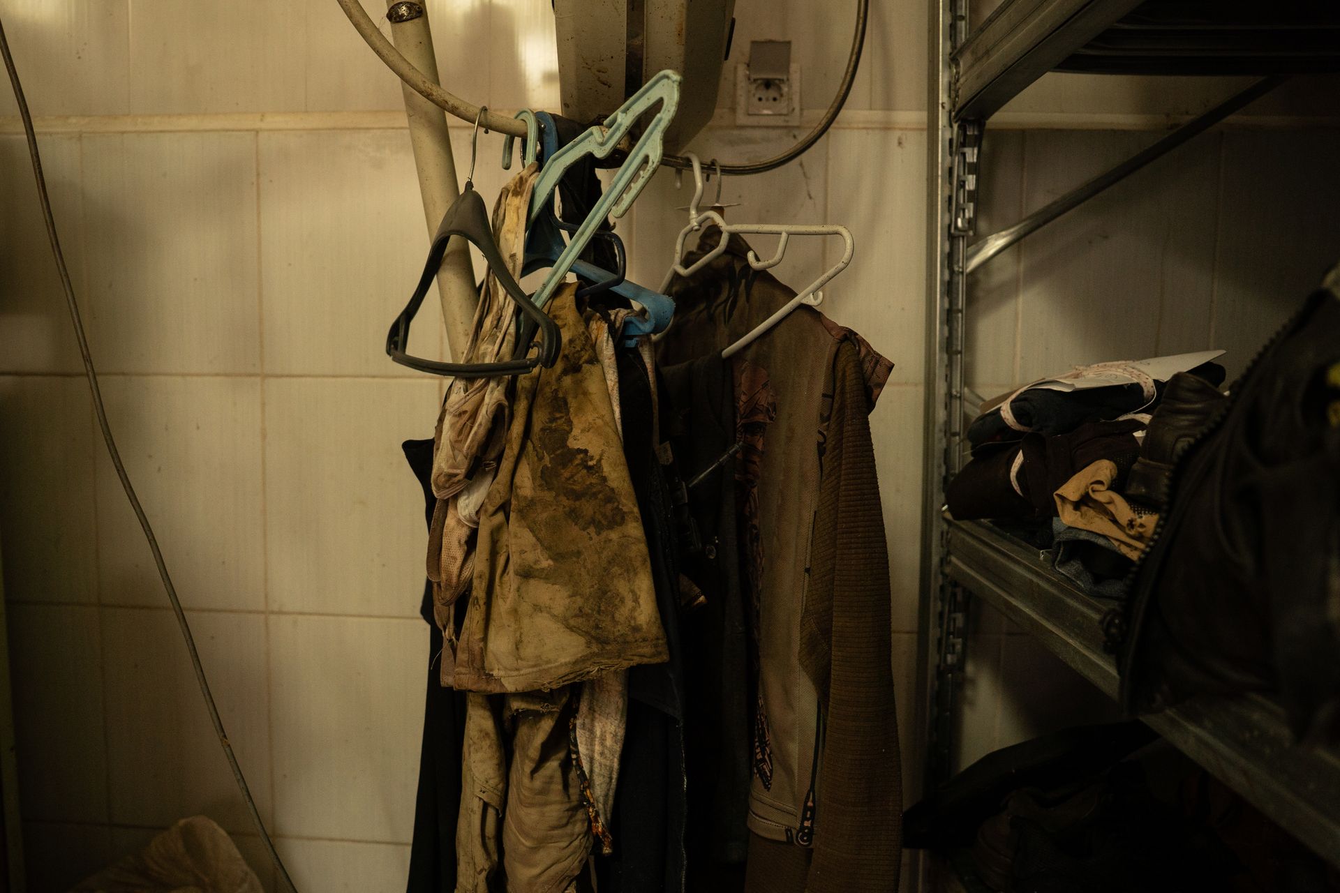 Clothes on the deceased people in the autopsy room in Kharkiv, Ukraine on Jan. 22, 2026.