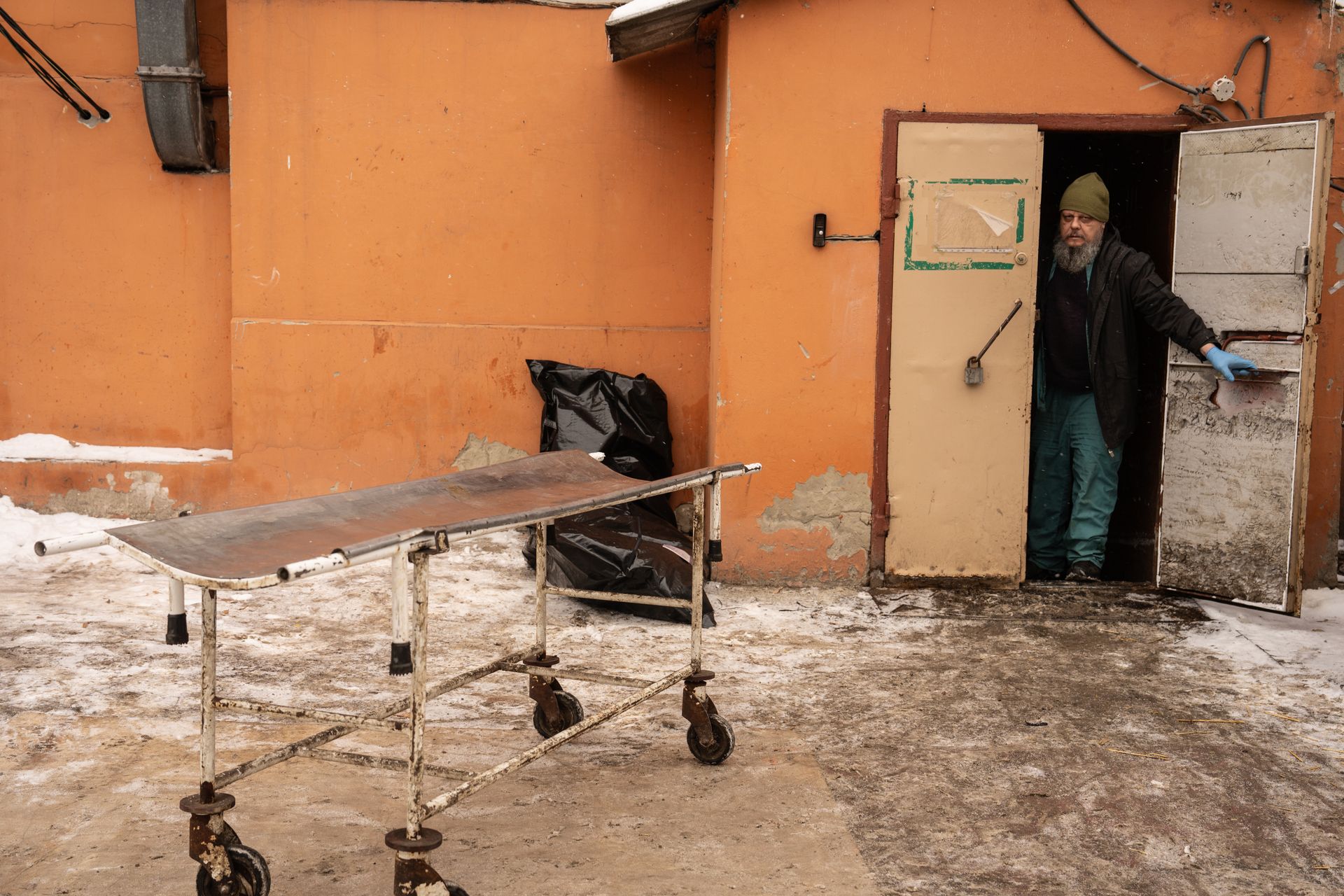 Outside of Kharkiv morgue in Kharkiv, Ukraine on Jan. 22, 2026.