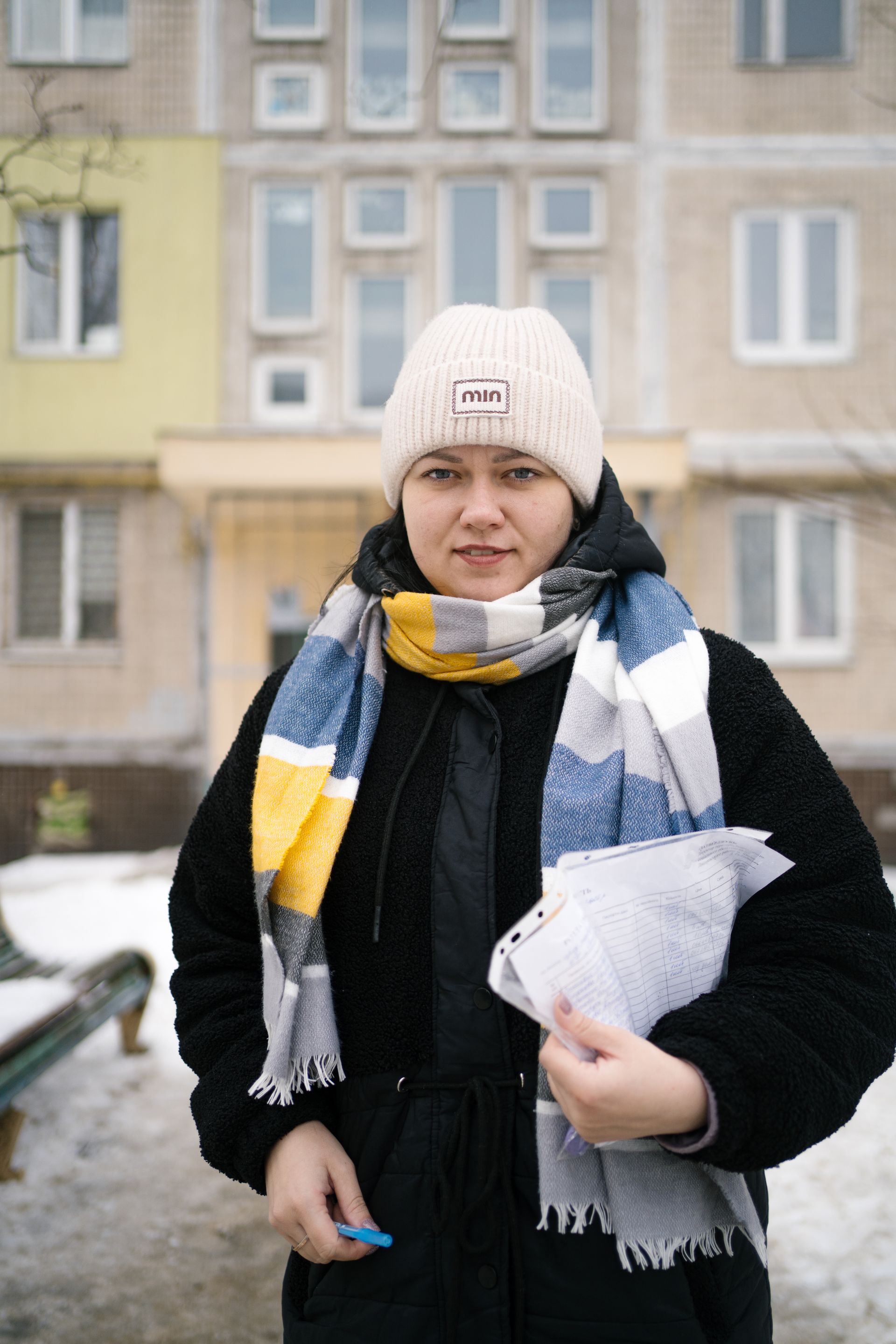 Yulia Naumenko, 32, a social worker, is seen on the Left Bank of Kyiv, Ukraine, on Jan. 27, 2026.