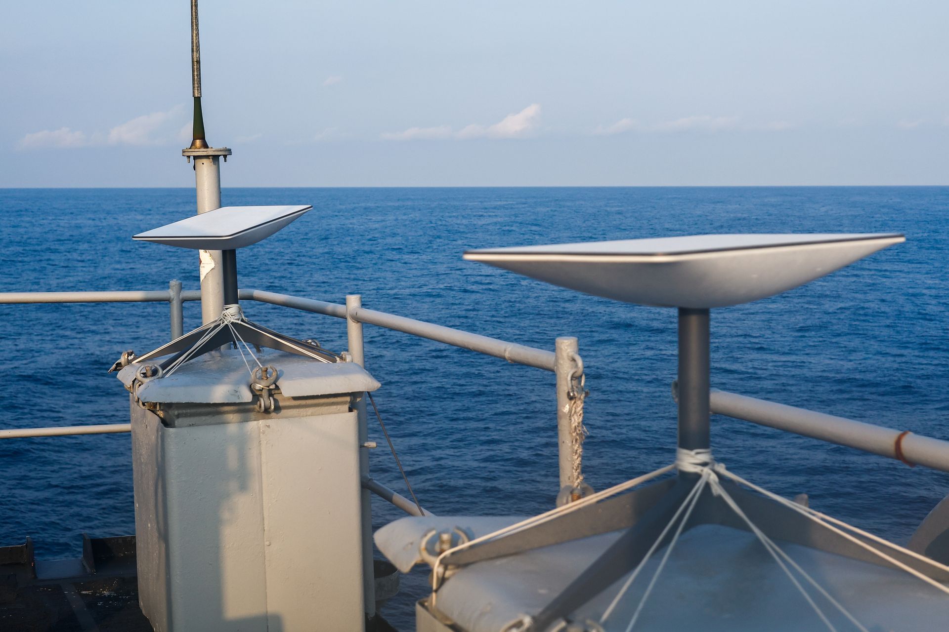 Starlink satellite wifi devices sit onboard in the West Philippine Sea, Philippines, on April 29, 2025. 