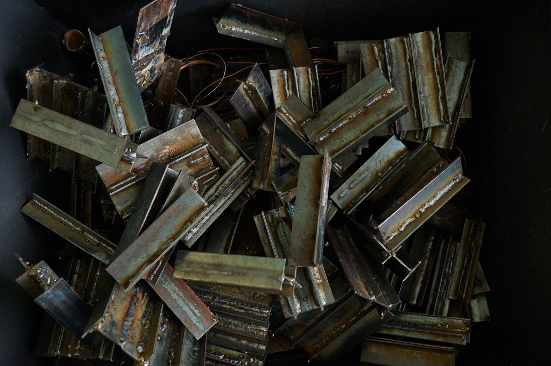 Welded metal parts left over from students' welding practice at the KSE ProfTech facility in Kyiv, Ukraine, on Feb. 25, 2026. 