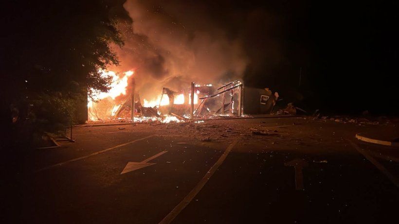 Vynohradivka border checkpoint damaged by a Russian Shahed-type drone strike